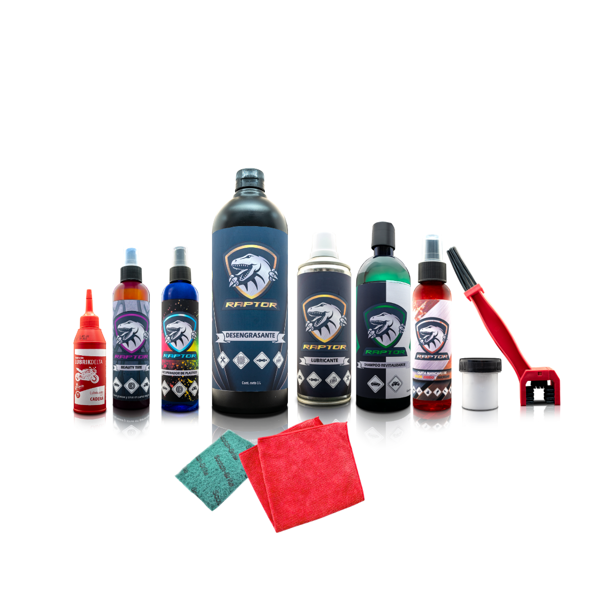 combo completo + litro desengrasante productos raptor detailing el mejor desengrasante del mercado limpiador de exostos restaurador de partes negras colombia